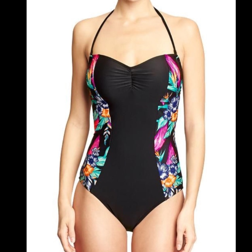 Old Navy Black Floral One-Piece Swimsuit